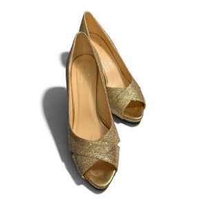 kate spade Gold Glitter Peep-Toe Heels